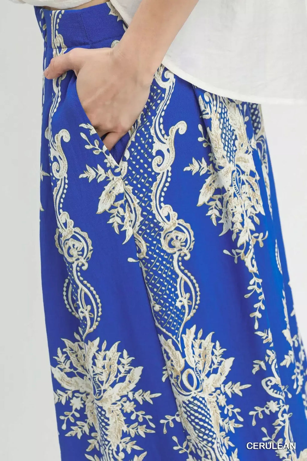 Umgee Border Print Wide Leg Pants