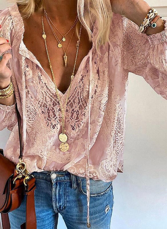 All-Match Short Lace Stitch Long-Sleeve T-Shirt
