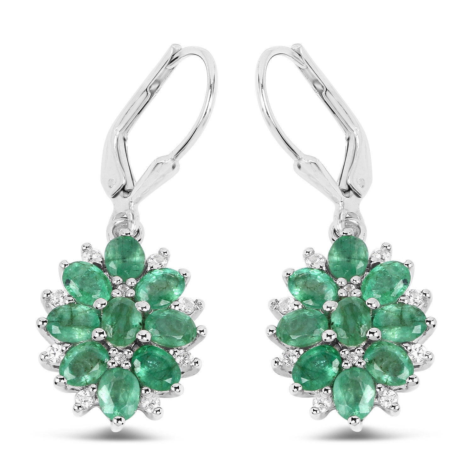 3.04 Carat Genuine Zambian Emerald and White Zircon .925 Sterling Silver Earrings
