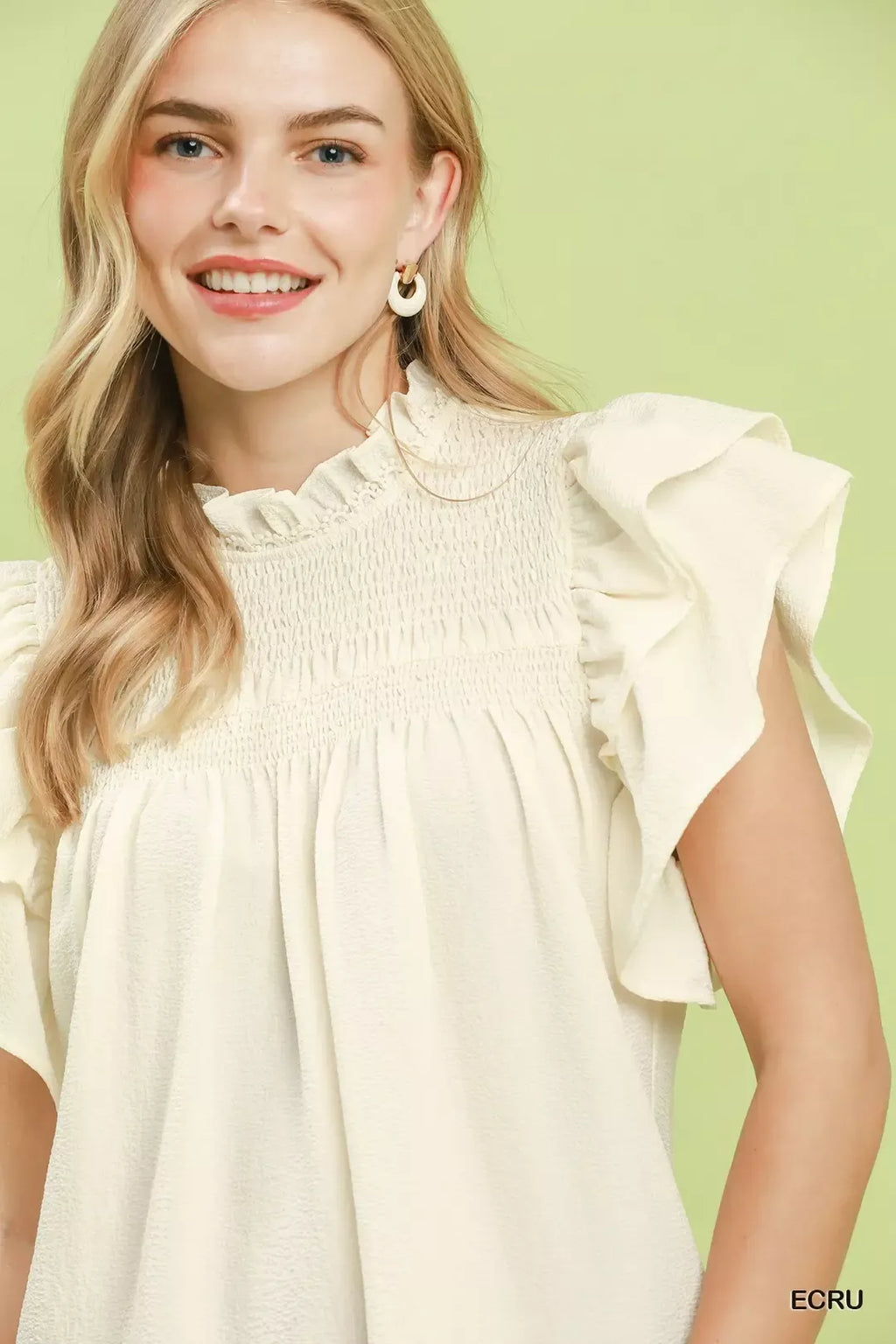 Umgee Smocked Ruffle Sleeve Textured Top