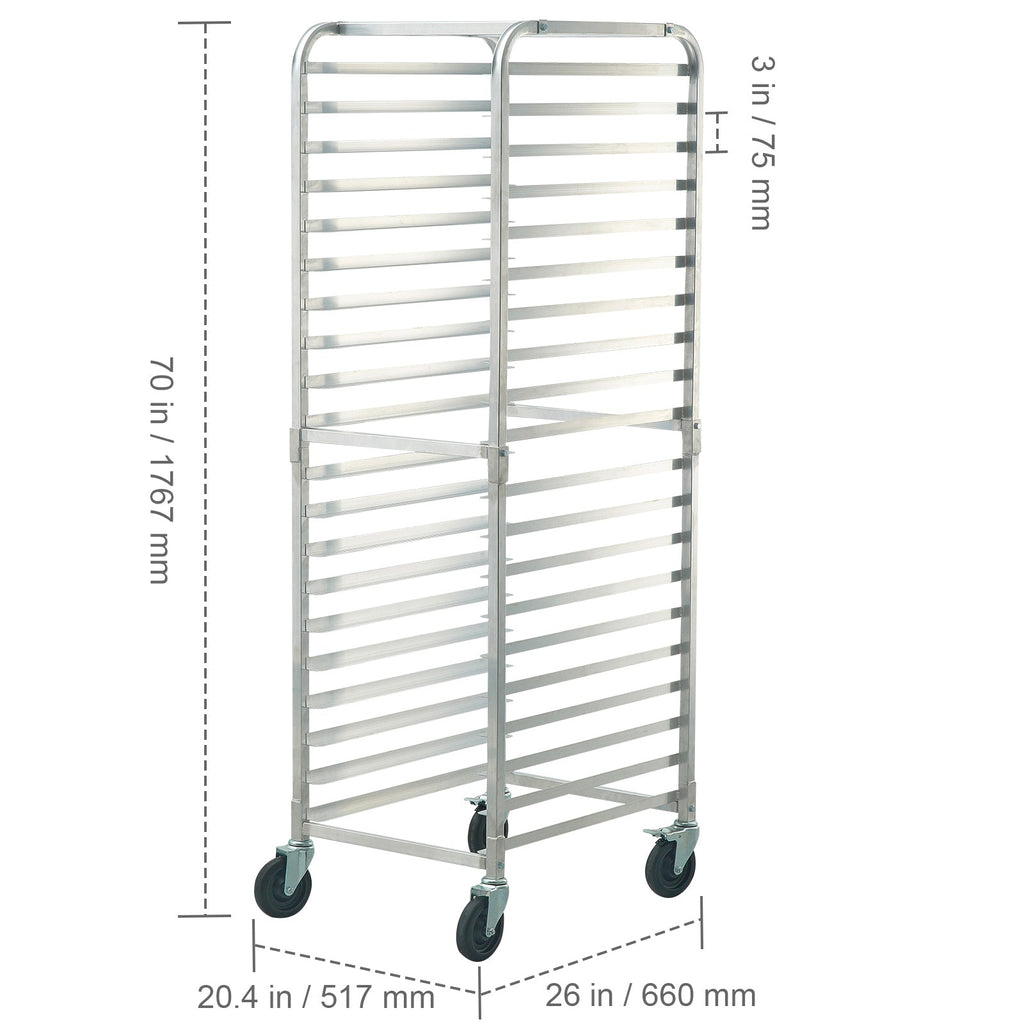 Bun Pan Rack, 20-Tier Commercial Bakery Racks with Brake Wheels, Aluminum Racking Trolley Storage for Half & Full Sheet, Speed Rack For Kitchen Home, Bread Baking Equipment, 26'L x 20.4'W x 70'H