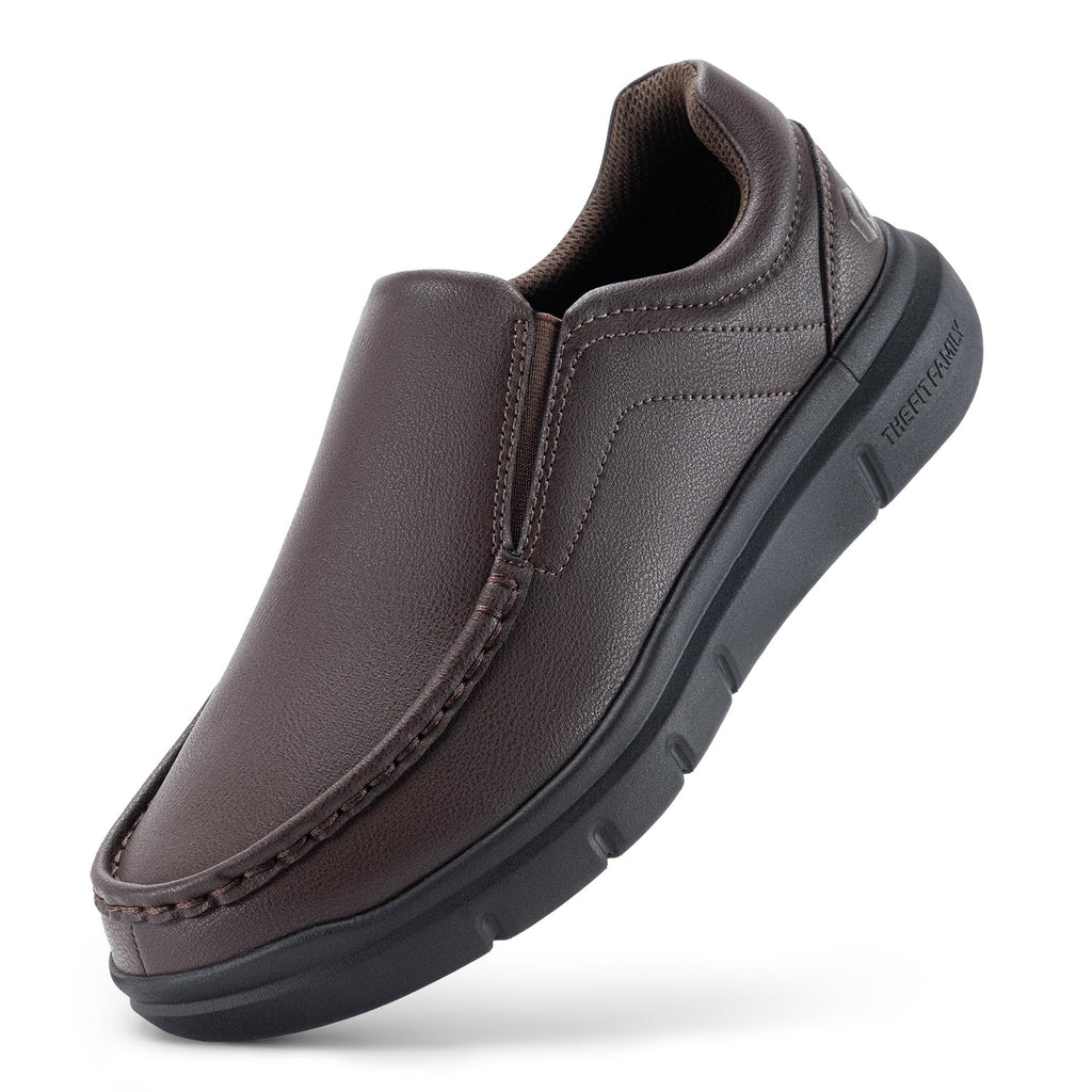 FitVille Extra Wide Slip on Shoes for Men Black Dress Shoes Leather Loafers Business Casual Shoes Comfortable Simple Shoes - EasyWalk V1(9 X-Wide Chocolate Brown)