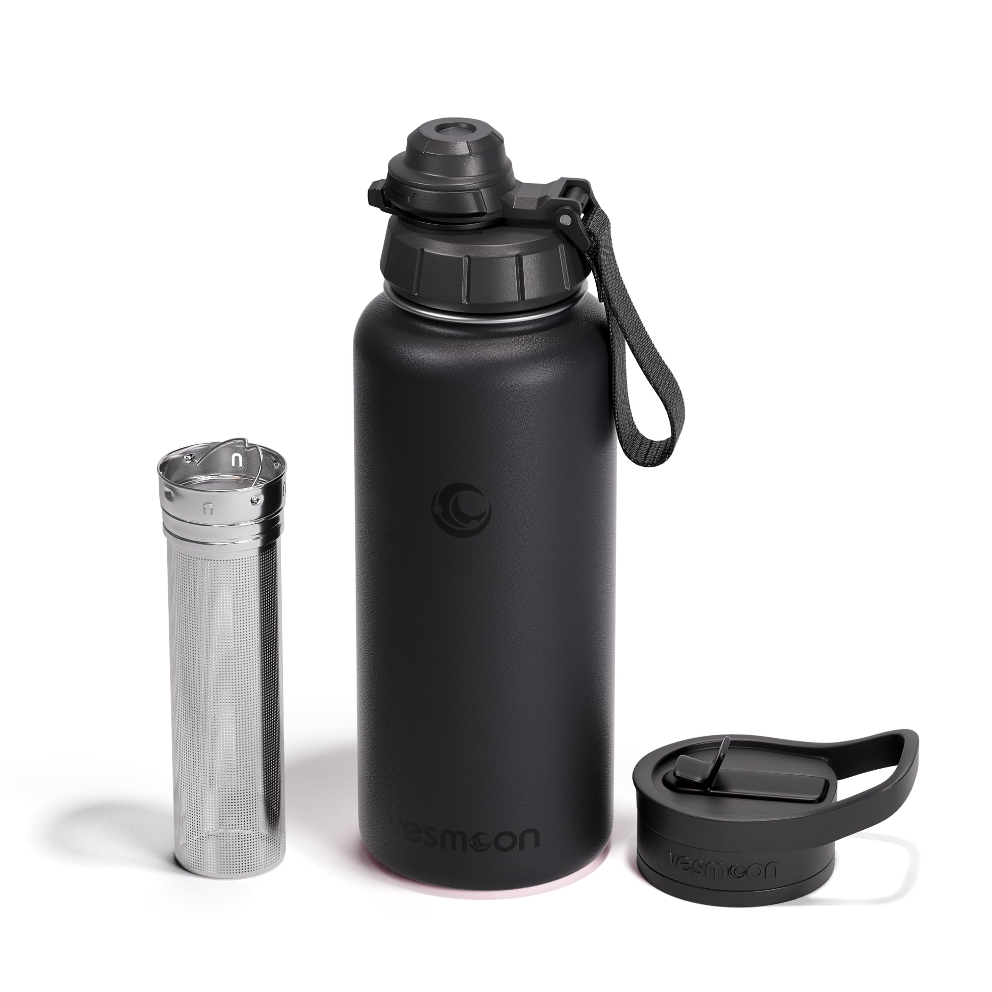 Vesmoon Vessence Tea Infuser Bottle 32 Oz - Insulated Water Bottle for Loose Leaf Tea | Fruit Infuser Water Bottle | Tea Infuser Water Bottle with Straw Lid & Chug Lid | Leak Proof Water Bottle