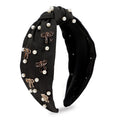 CCREDONE Bow Knotted Headbands for Women Girls Non Slip Pearl Top Knot Headbands Cute Wide Fashion Hair Hoops for Valentines Day Christmas(Black)