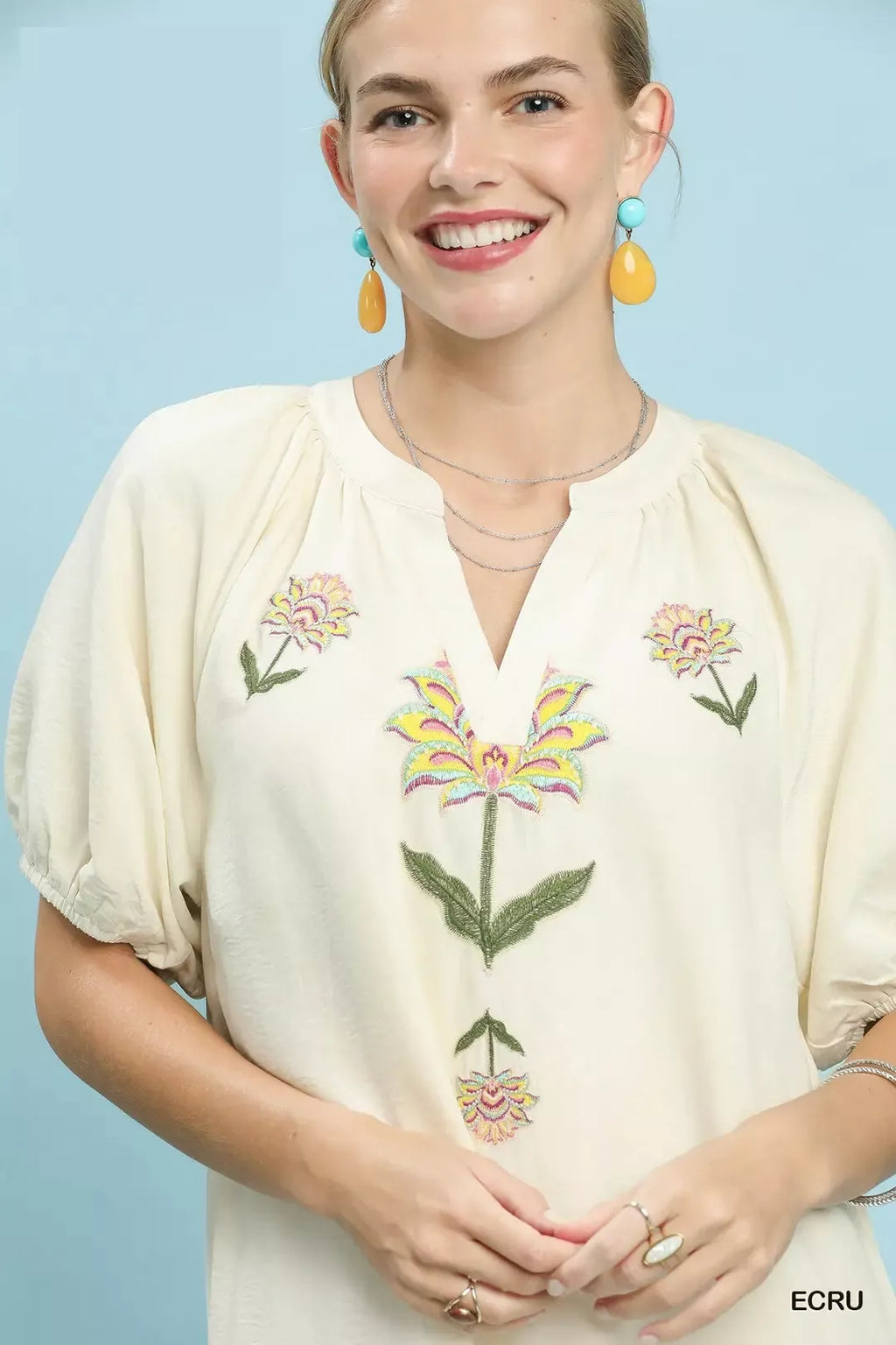 Umgee Embroidered Floral Babydoll Dress