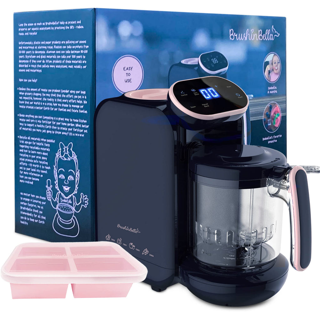 BrushinBella Baby Food Maker 5-in-1 Baby Food Processor with Soup Tray Baby Puree Maker Machine Grinder Steamer Touch Screen Auto and Manual Blend Bottle Warmer