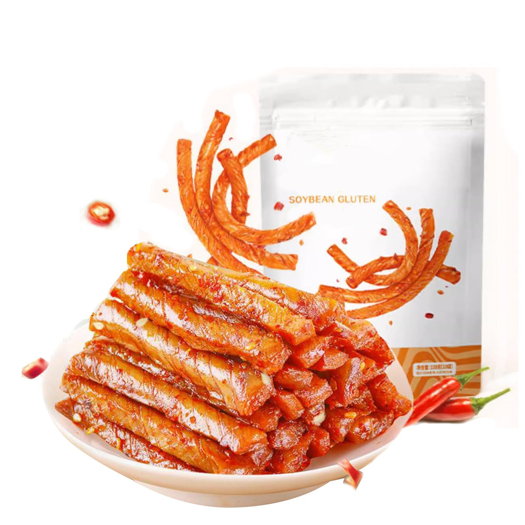 Bean string spicy strip3.52ozlatio， spicy gluten bean roll bean gluten vegetarian snack food bean products spicy strip bean dried bean skin 100g