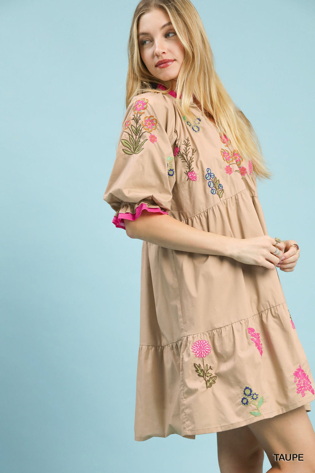 Umgee Embroidered Floral Tiered Dress