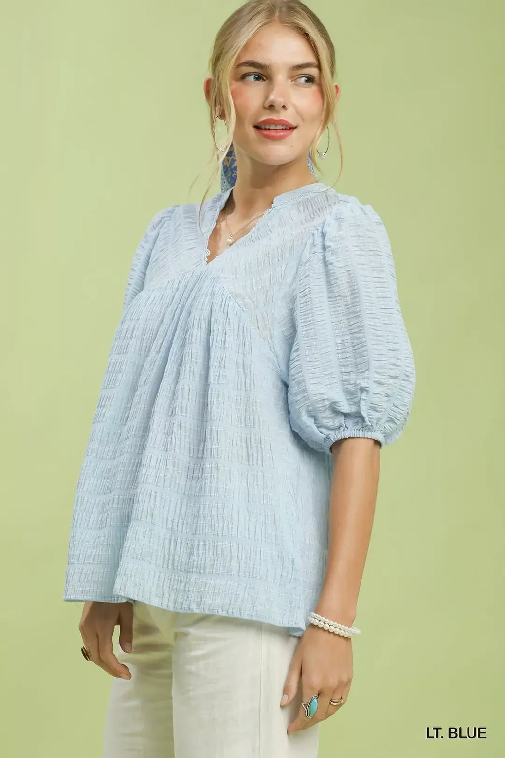Umgee Textured Puff Sleeve Blouse