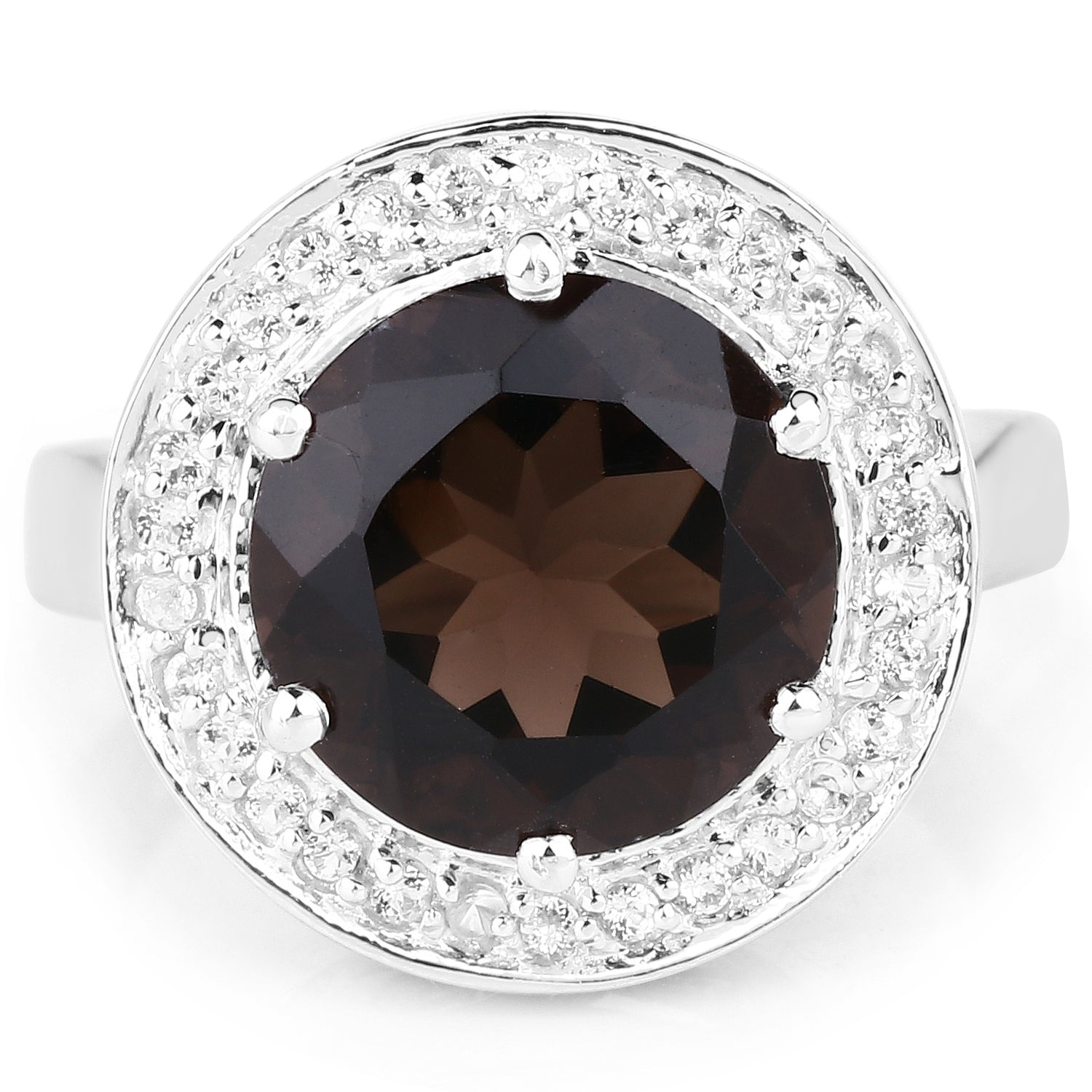 4.52 Carat Genuine Smoky Quartz and White Topaz .925 Sterling Silver Ring