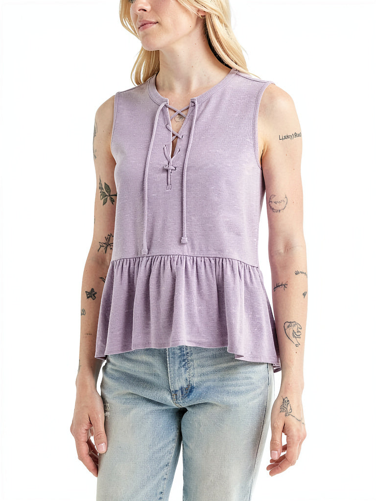 Lucky Brand Lace-Up Peplum-Hem Top, Size XXL