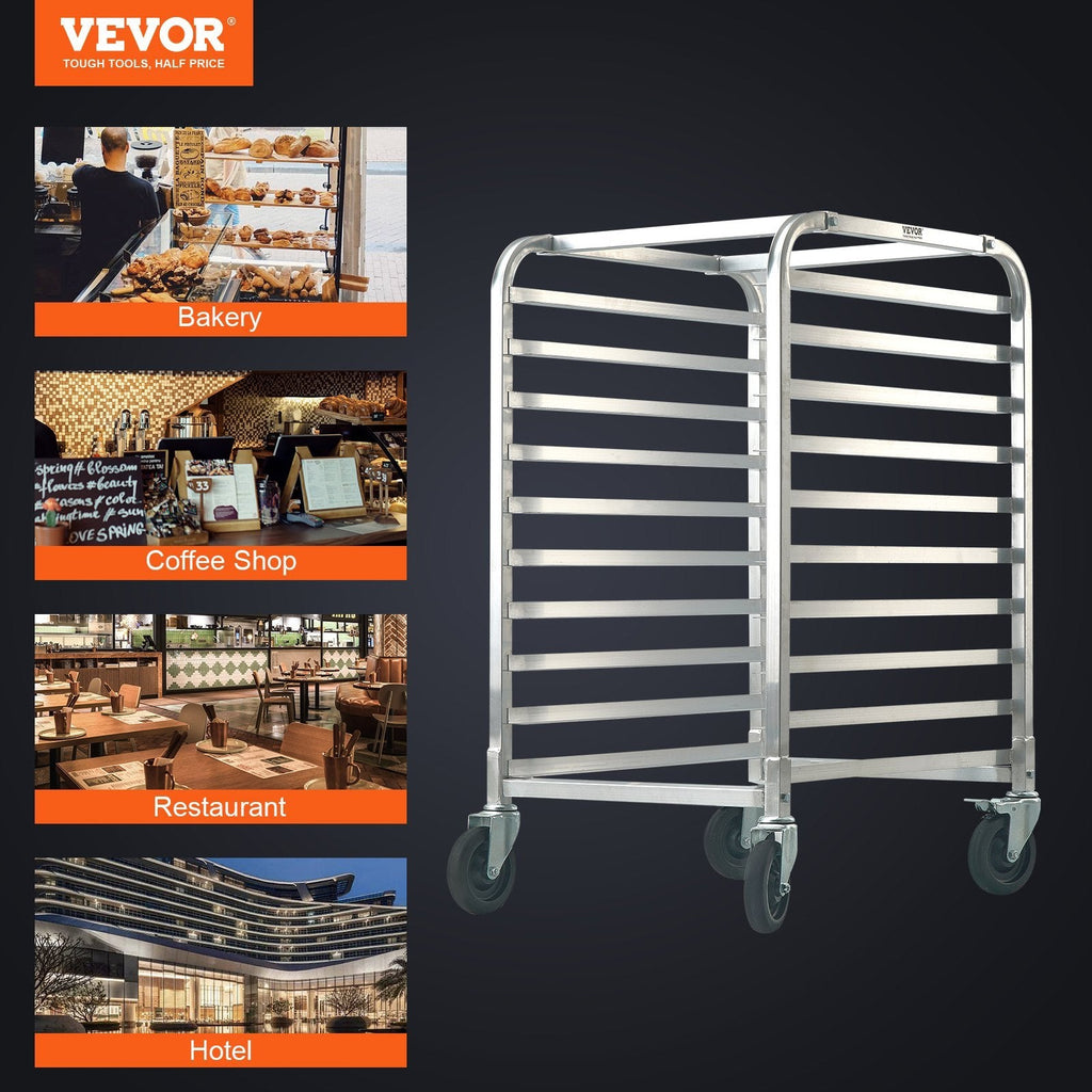 Bun Pan Rack, 10-Tier Commercial Bakery Racks with Brake Wheels, Aluminum Racking Trolley Storage for Half & Full Sheet, Speed Rack For Kitchen Home, Bread Baking Equipment, 26'L x 20.3'W x 39'H