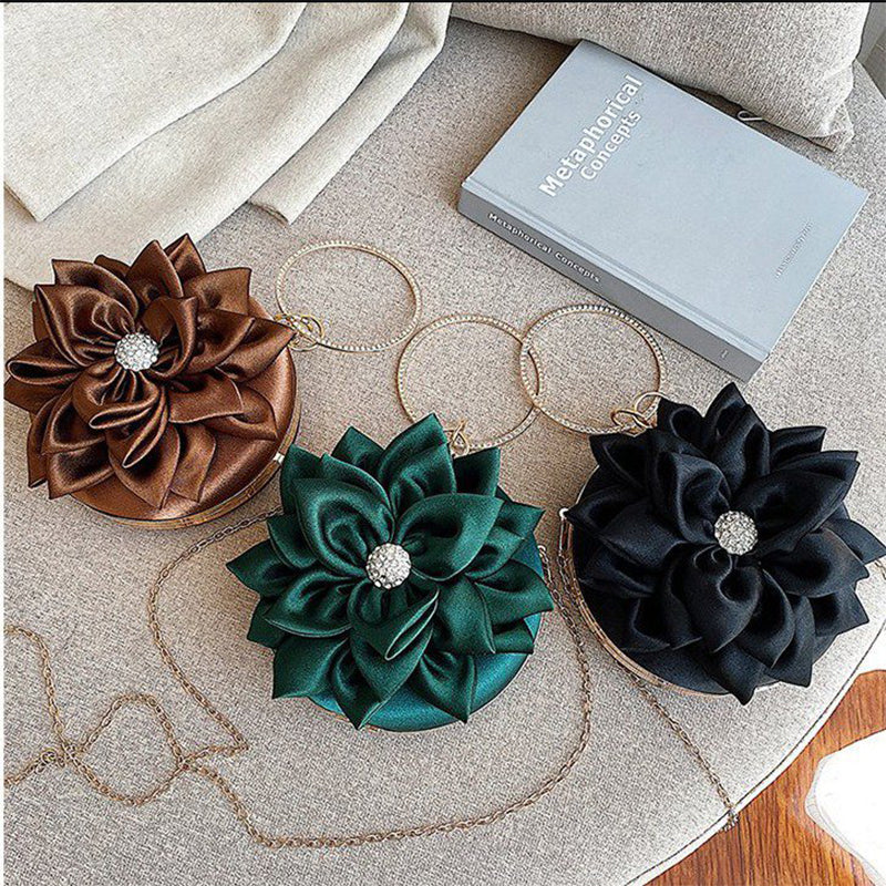 Elegant Silk Flower Evening Bag for Women (Hard Case)