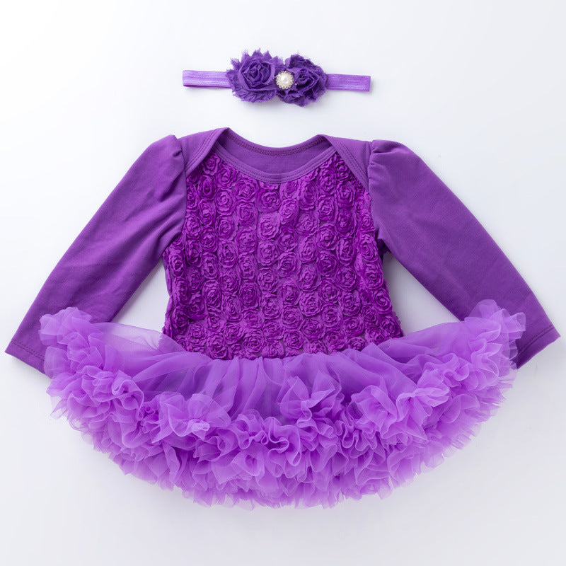 New Autumn Fashion Solid Color Baby Romper Dress Set