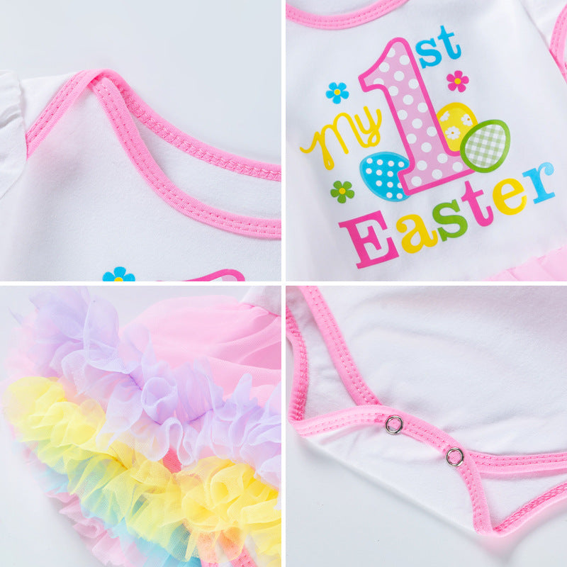 New Baby Easter Romper Dress Cartoon 4-Piece Set