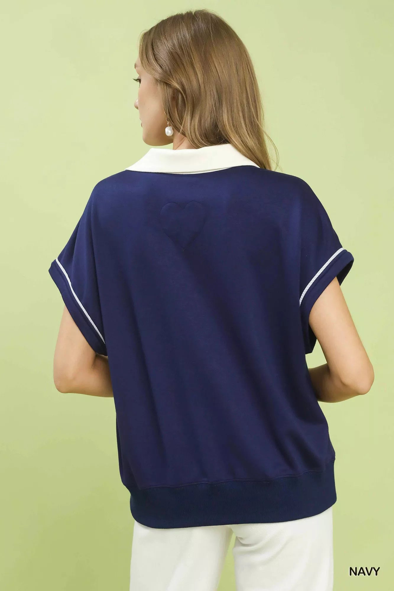 Umgee Contrast Collar Soft Knit Polo Top