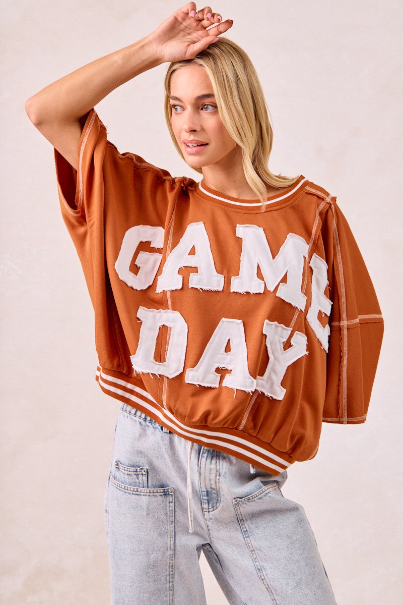 BiBi Gameday Patchwork Stitch Detail French Terry Top