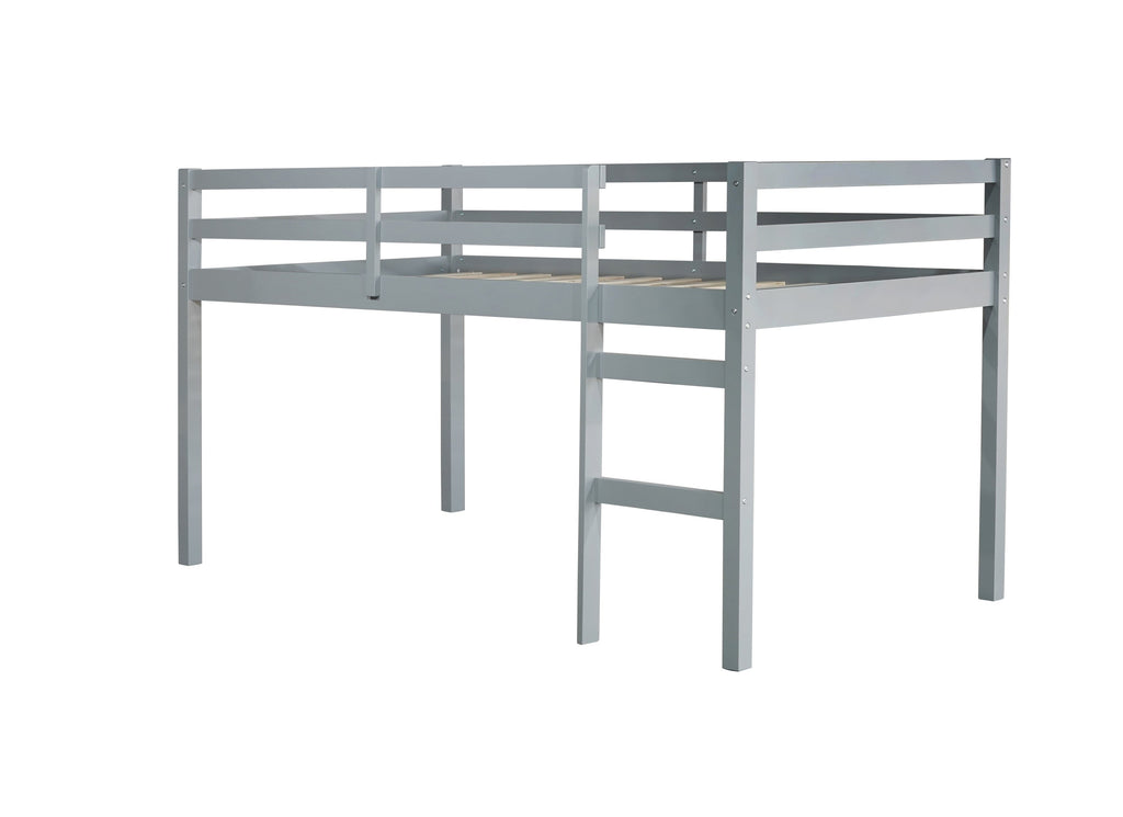 Solid Wooden, Rubber Wooden Twin Loft Bed with Ladder, Bed Platform of Strengthened Slats , Grey