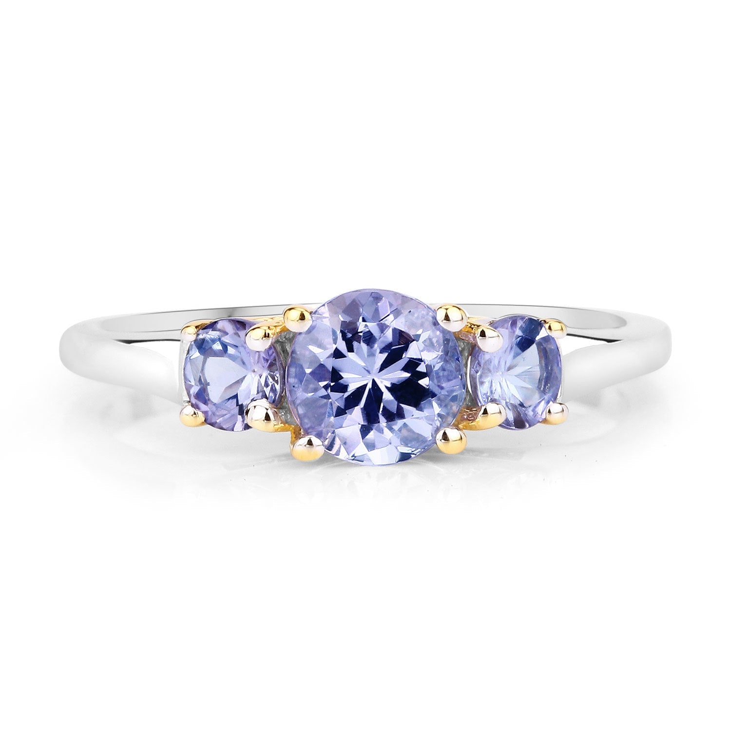 Two Tone Plated 1.07 Carat Genuine Tanzanite .925 Sterling Silver Ring