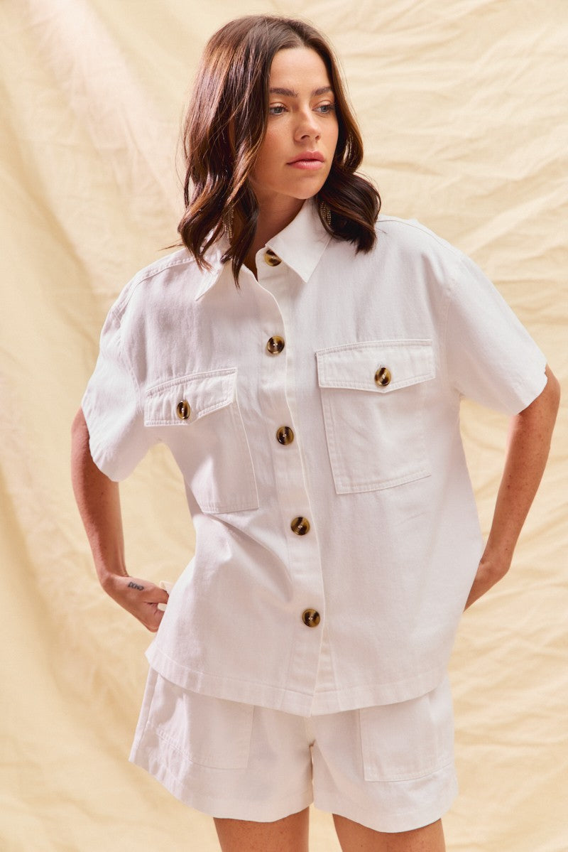 SO ME Button Down Denim Game Day Top and Shorts Set