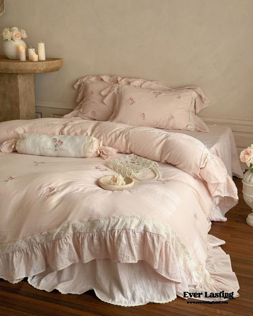 Beatrice Rose Lace Ruffle Bedding Set / Blue