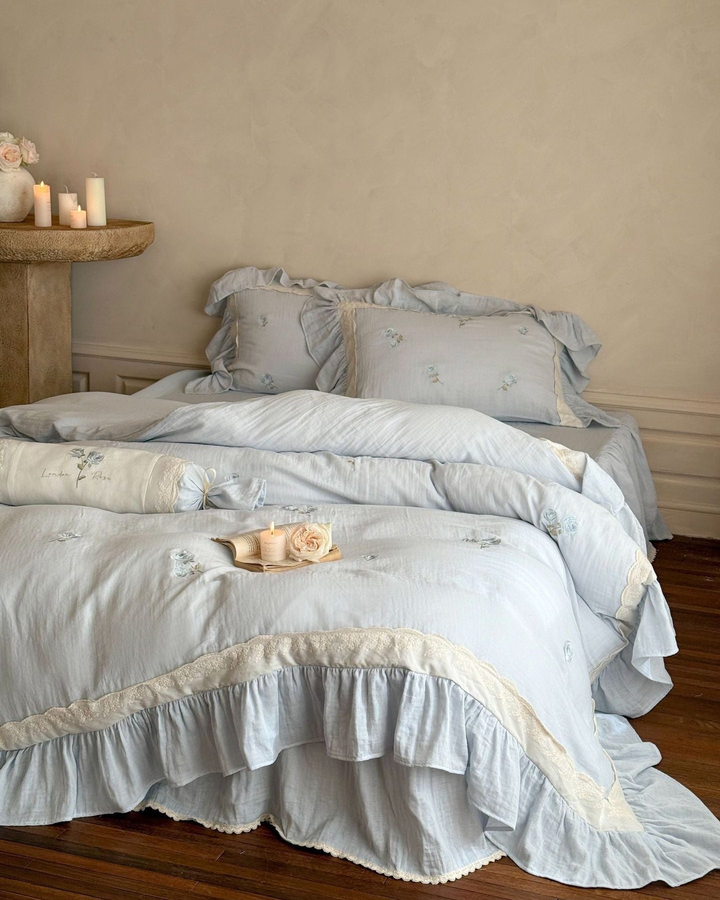 Beatrice Rose Lace Ruffle Bedding Set / Pink