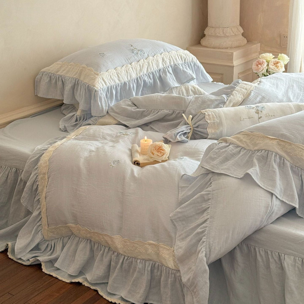 Beatrice Rose Lace Ruffle Bedding Set / Pink