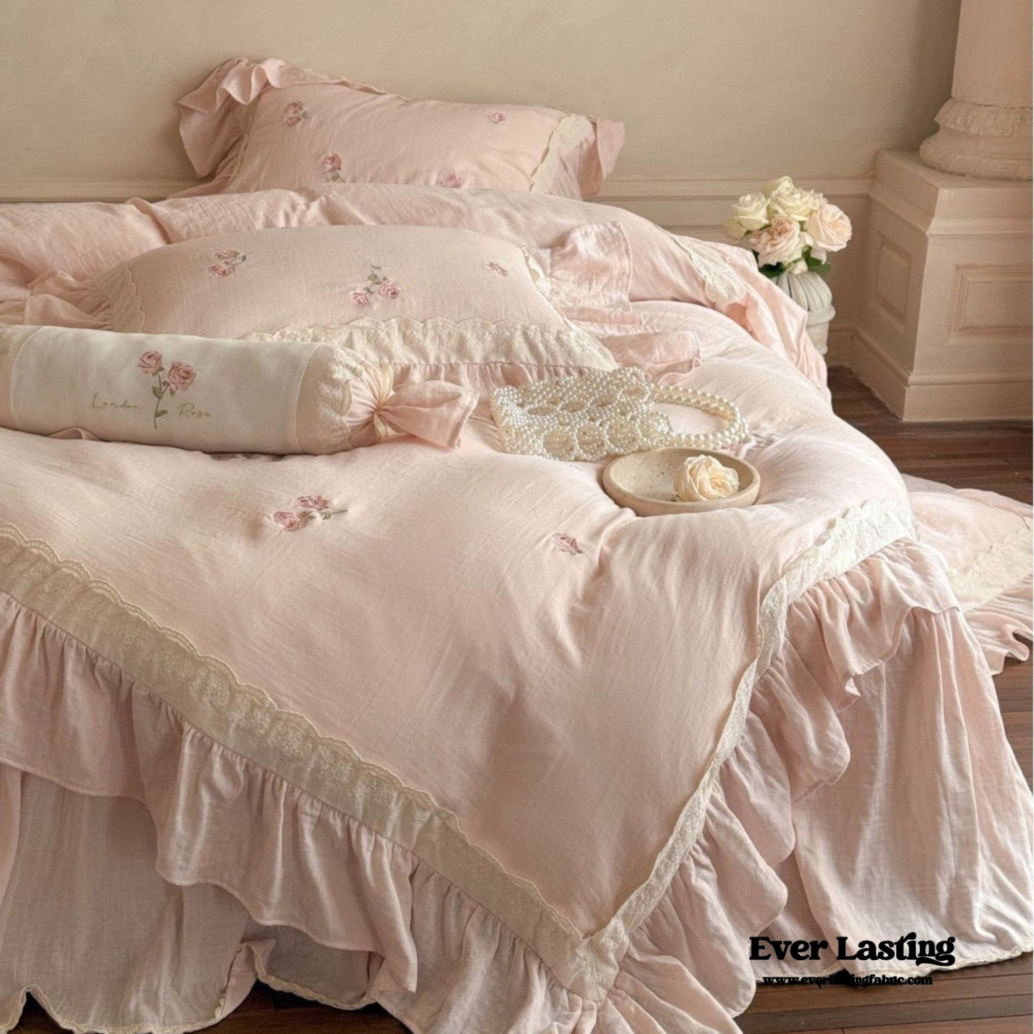 Beatrice Rose Lace Ruffle Bedding Set / Blue