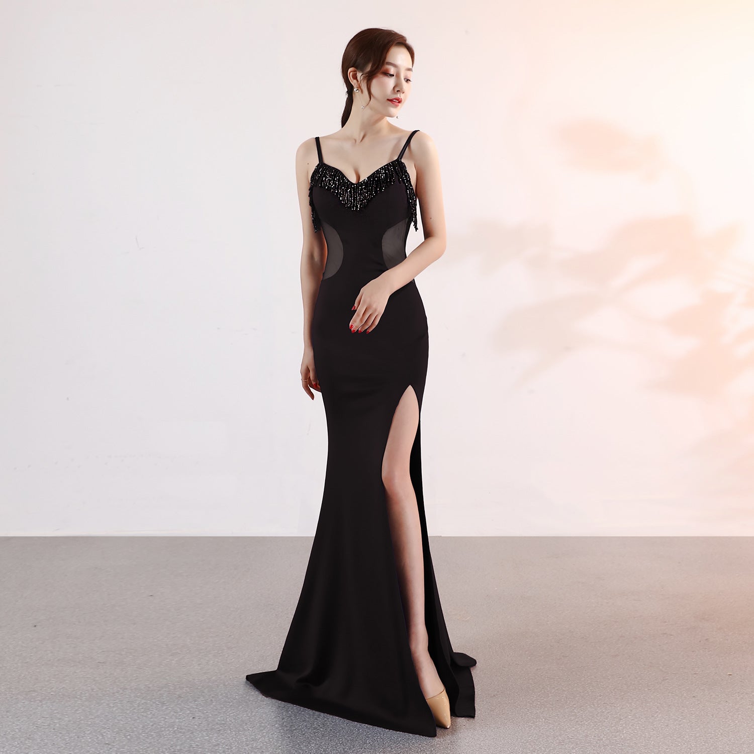 Deep V Neckline Evening Dress with Slit (New Style)