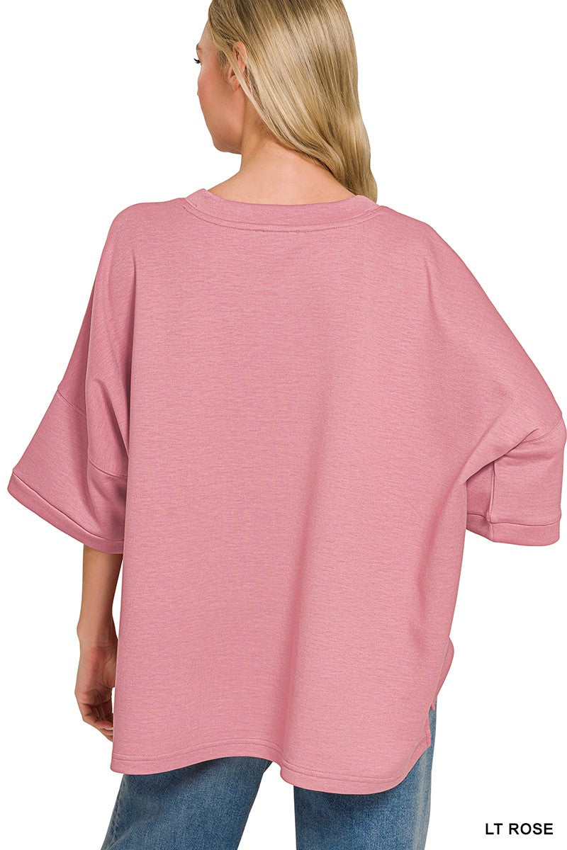 Zenana Scuba Round Neck Top With Side Slits