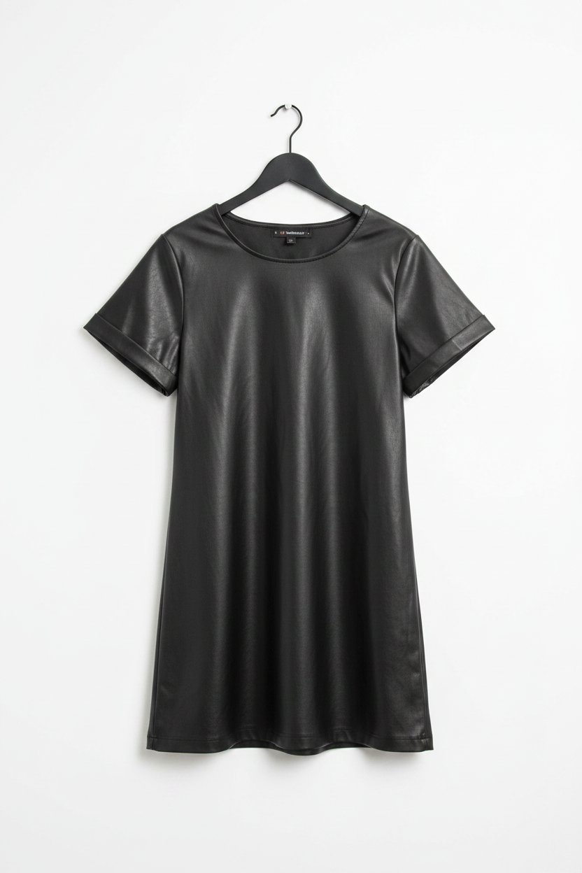 Black Faux Leather Mini T-Shirt Dress