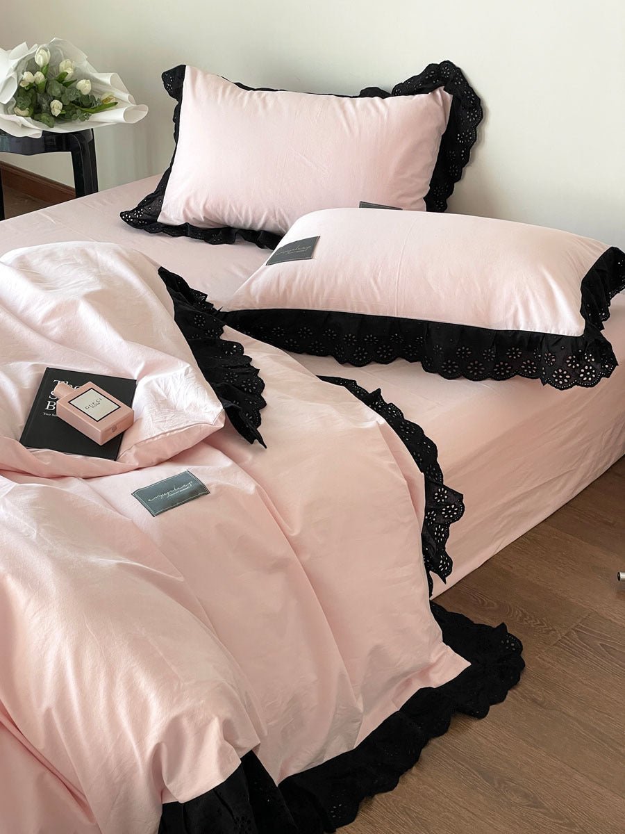 Black Lace Ruffle Bedding Set / Purple