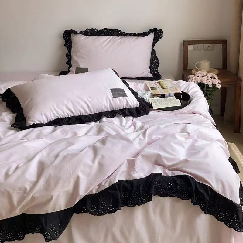 Black Lace Ruffle Bedding Set / Purple