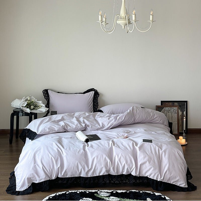 Black Lace Ruffle Bedding Set / Purple