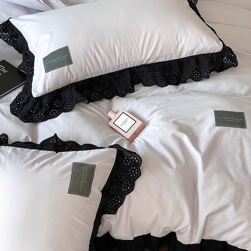 Black Lace Ruffle Bedding Set / Purple