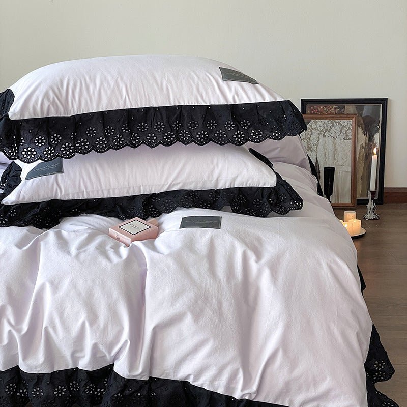 Black Lace Ruffle Bedding Set / Purple