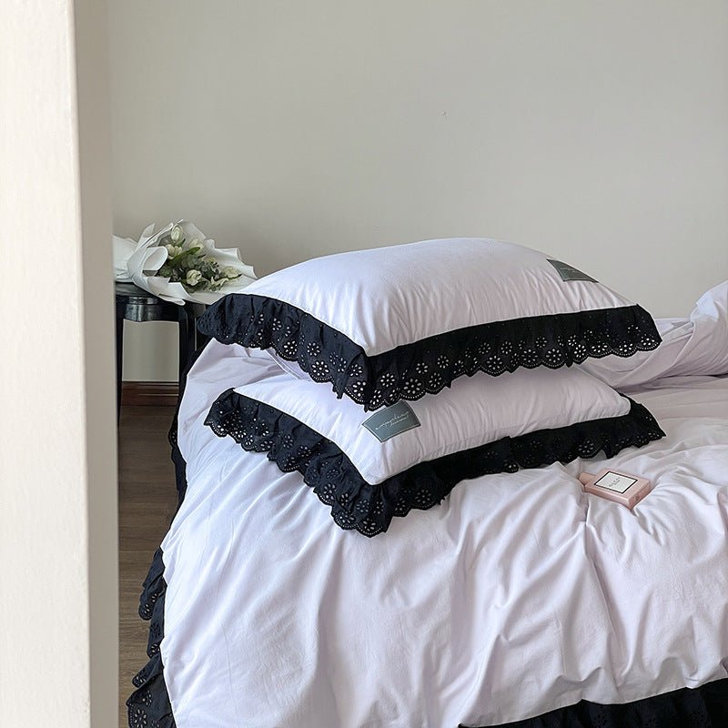 Black Lace Ruffle Bedding Set / Purple