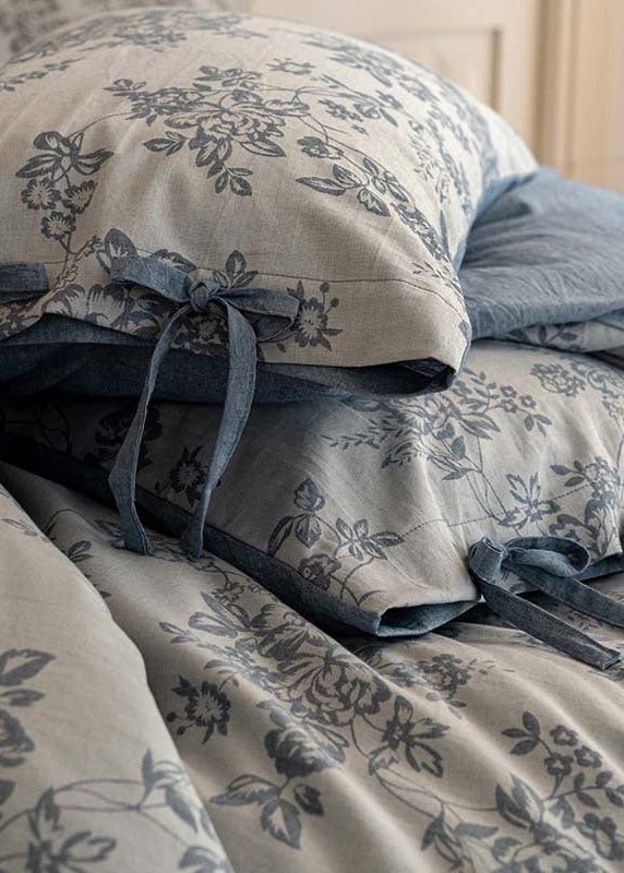 Bonnie Ribbon Bow Tie Floral Bedding Set / Dark Gray
