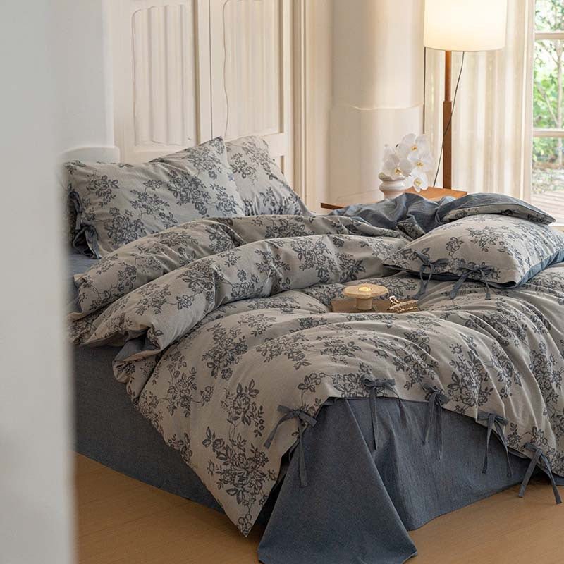 Bonnie Ribbon Bow Tie Floral Bedding Set / Khaki