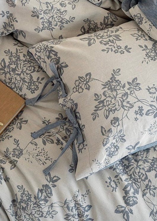 Bonnie Ribbon Bow Tie Floral Bedding Set / Dark Gray