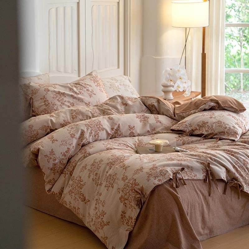 Bonnie Ribbon Bow Tie Floral Bedding Set / Dark Gray