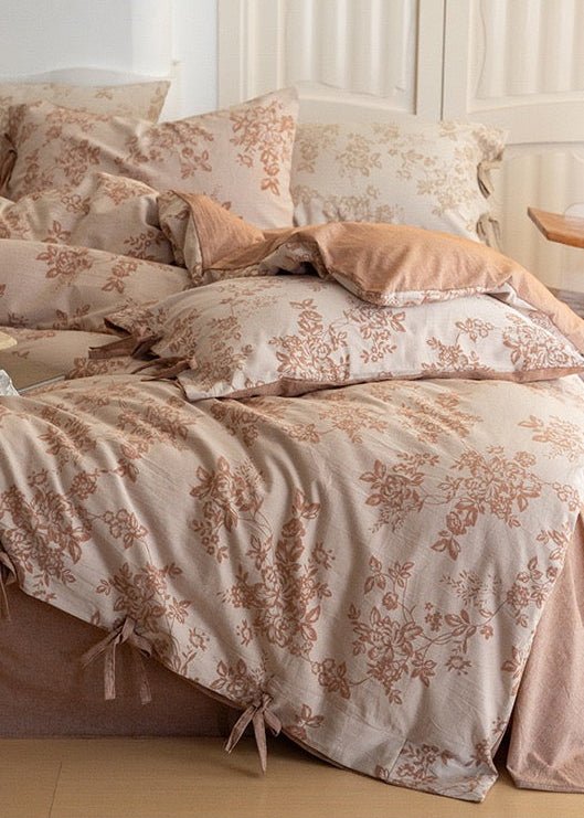 Bonnie Ribbon Bow Tie Floral Bedding Set / Brown