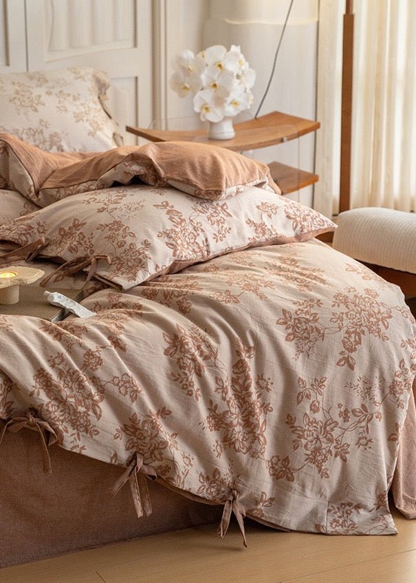 Bonnie Ribbon Bow Tie Floral Bedding Set / Dark Gray