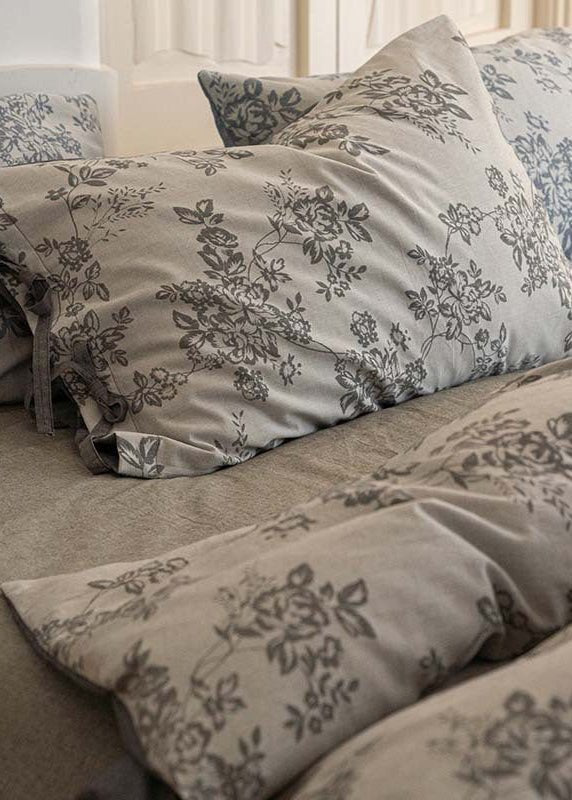 Bonnie Ribbon Bow Tie Floral Bedding Set / Dark Gray