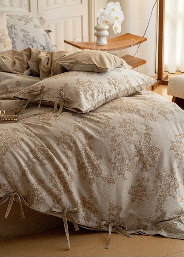 Bonnie Ribbon Bow Tie Floral Bedding Set / Brown