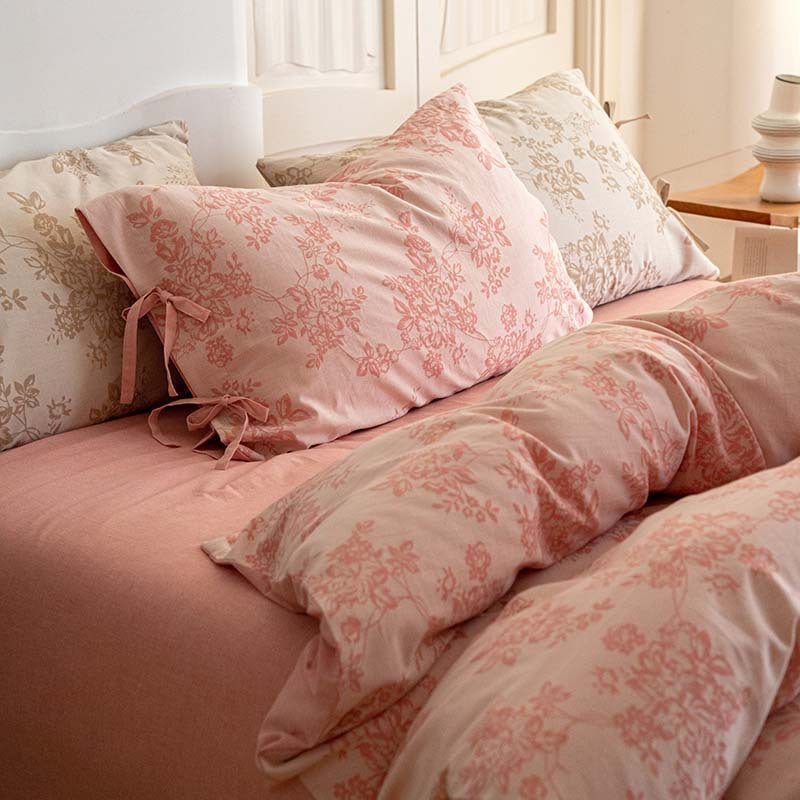 Bonnie Ribbon Bow Tie Floral Bedding Set / Dark Gray