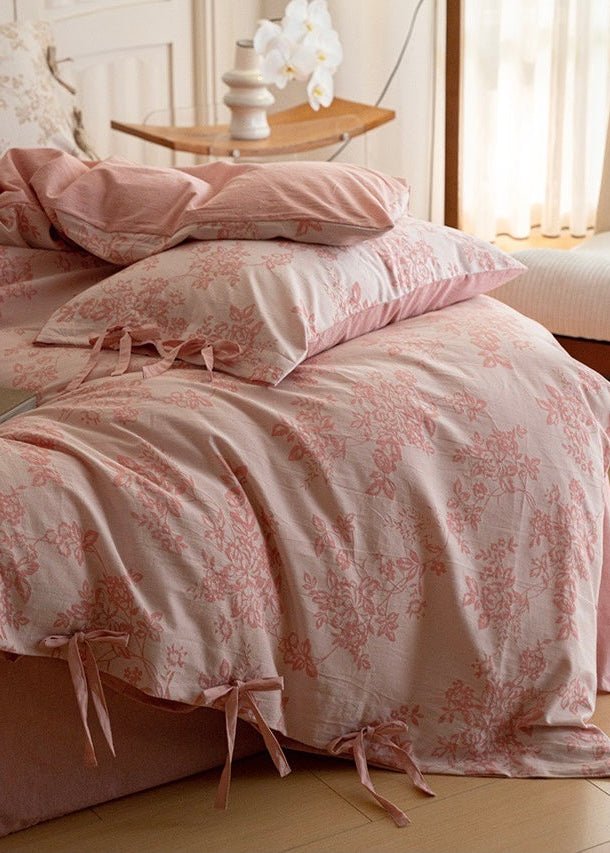 Bonnie Ribbon Bow Tie Floral Bedding Set / Brown