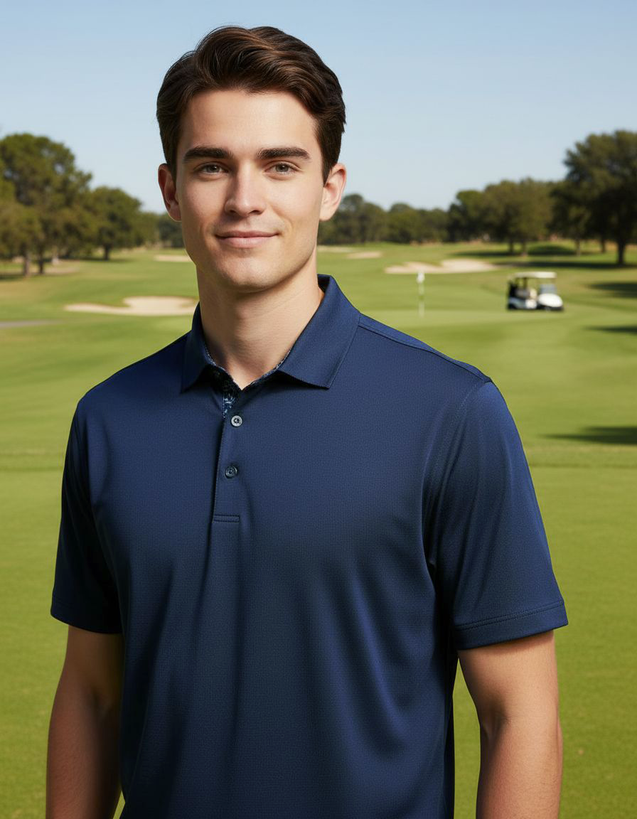 Personalized Groomsmen Golf Polo - Premium Botanic Blueprint - Performance Fabric