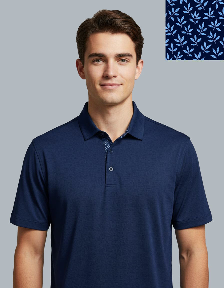Personalized Groomsmen Golf Polo - Premium Botanic Blueprint - Performance Fabric
