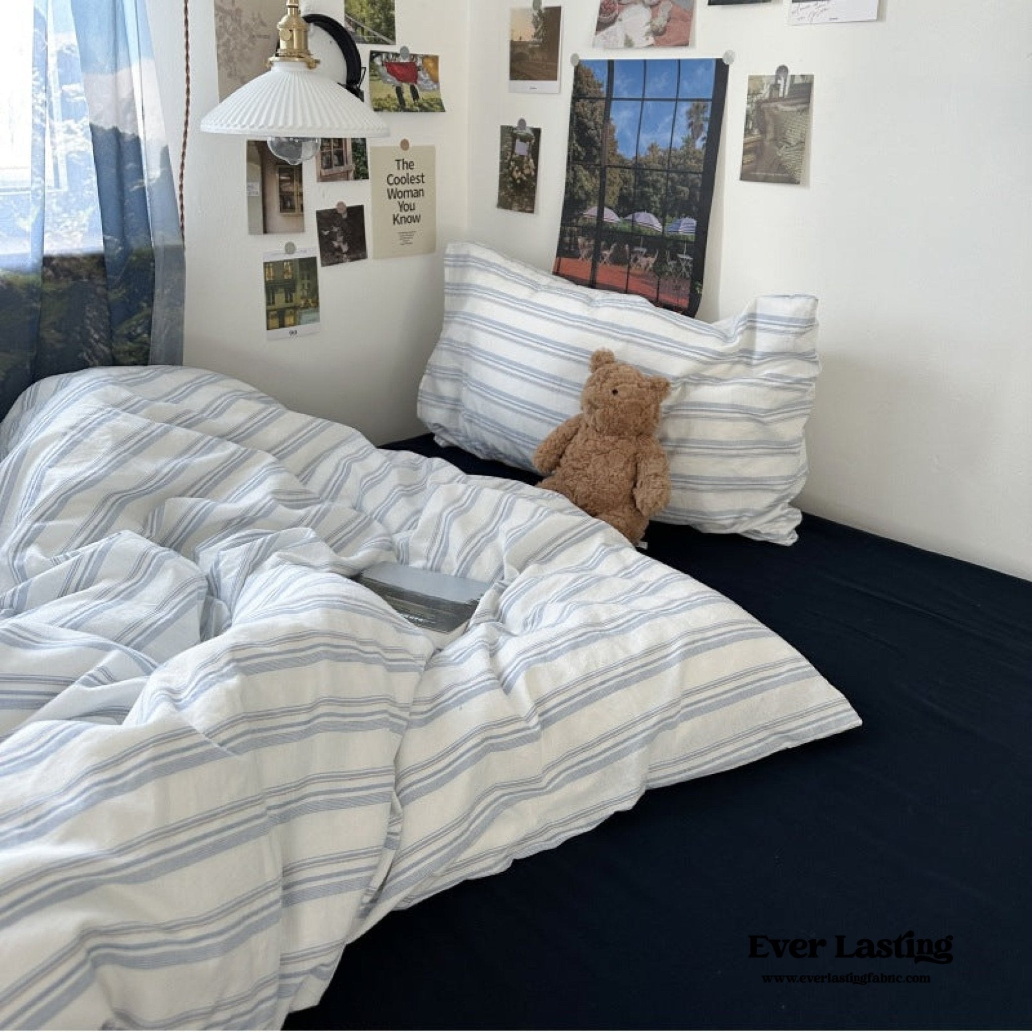 Breezy Stripe Washed Cotton Blue Bedding Set